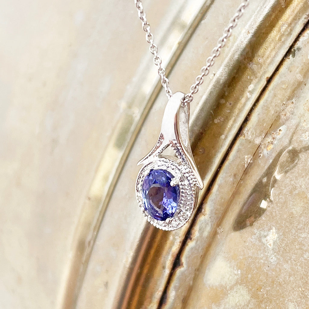 Unique Tanzanite Beaded Split Bale with Half Moon Diamond Pendant