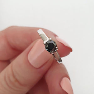 Unique Trellis Set Black Diamond Solitaire Ring 