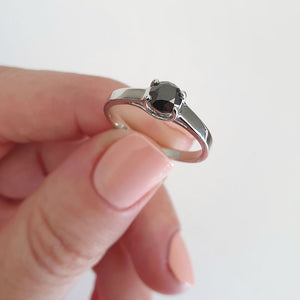 Unique Trellis Set Black Diamond Solitaire Ring 