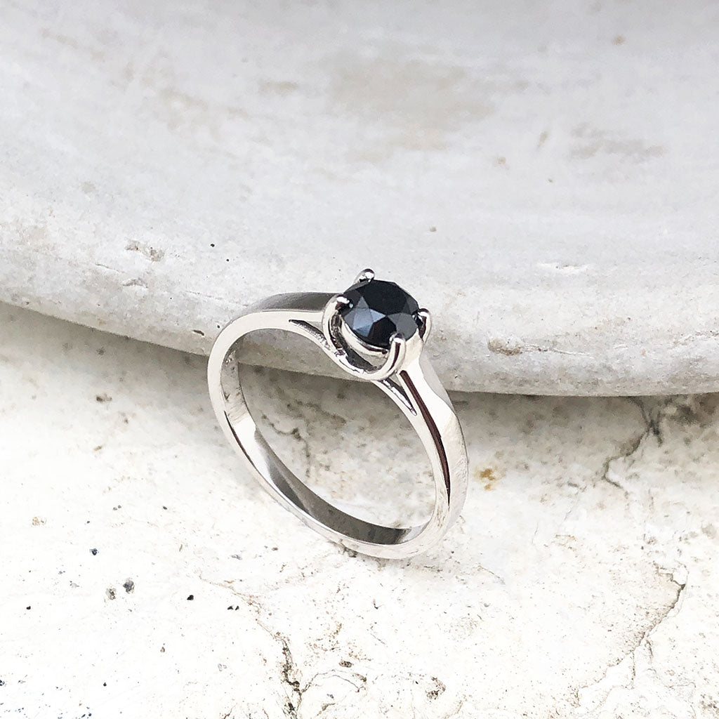 Unique Trellis Set Black Diamond Solitaire Ring
