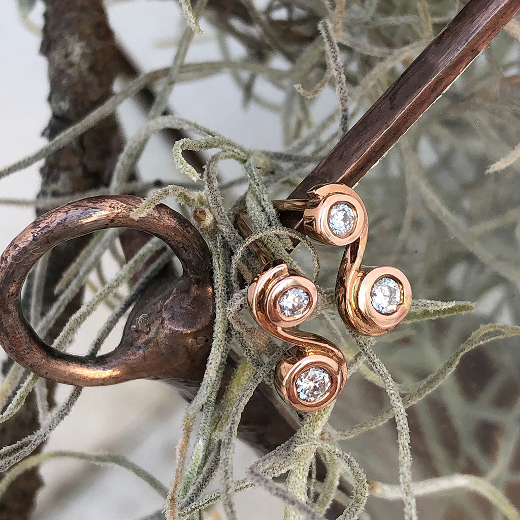 Unique Twist Tube Set Rose Gold Diamond Earrings