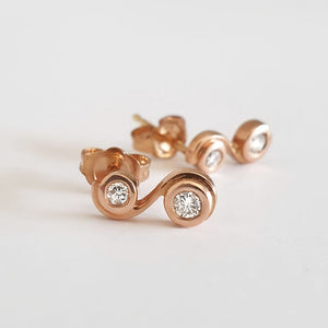 Unique Twist Tube Set Rose Gold Diamond Earrings