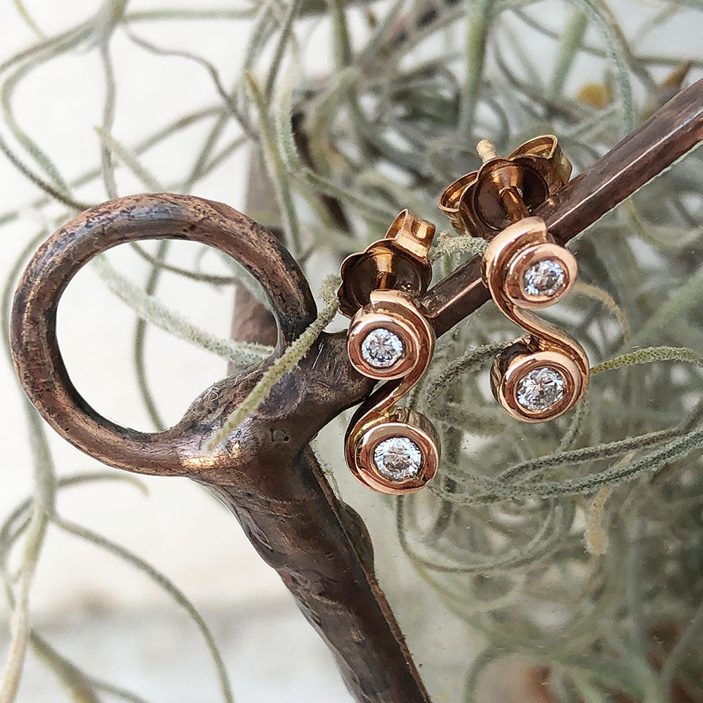 Unique Twist Tube Set Rose Gold Diamond Earrings