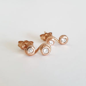 Unique Twist Tube Set Rose Gold Diamond Earrings