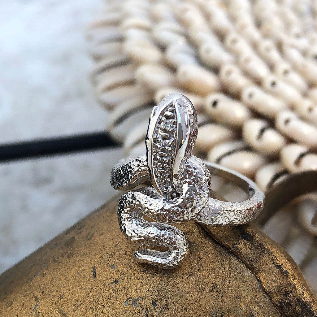 Unique White Gold Diamond Snake Ring