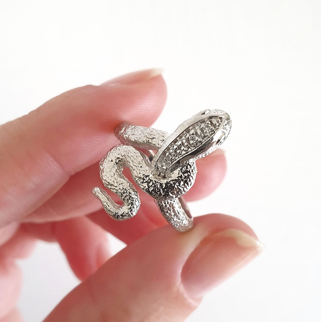 Unique White Gold Diamond Snake Ring