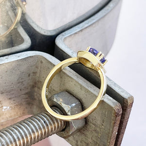 Vintage Inspired Cushion Cut Tanzanite Yellow Gold Ring