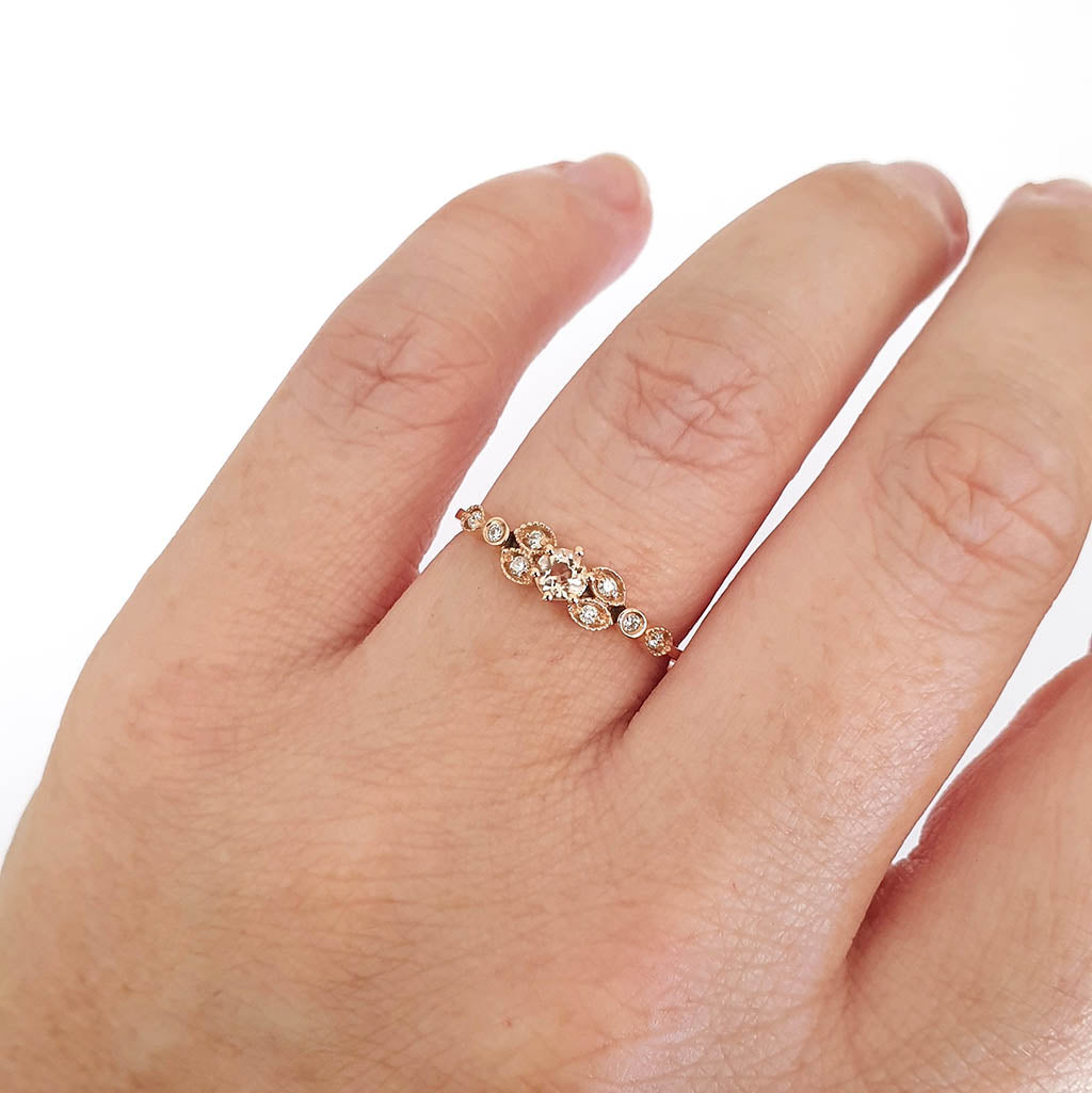 Vintage Inspired Morganite and Diamond Rose Gold Me-Ring