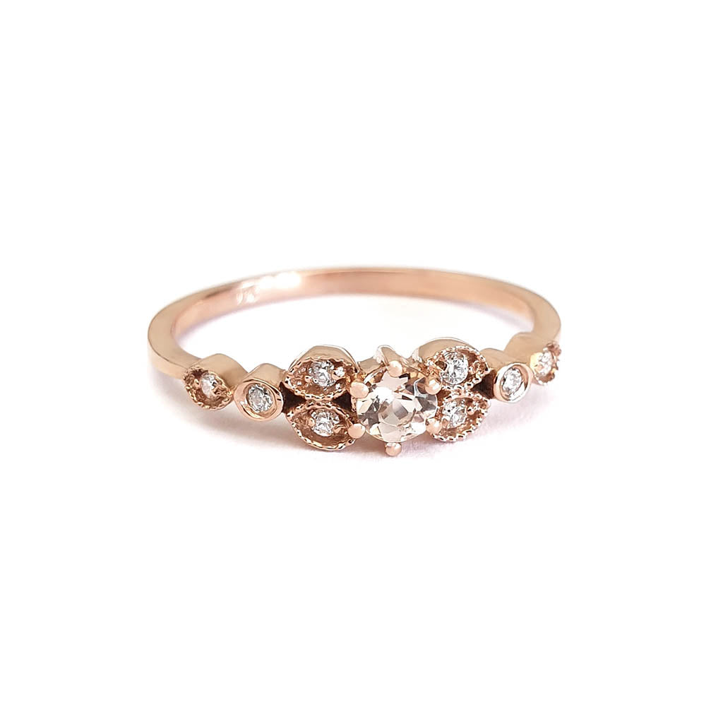 Vintage Inspired Morganite and Diamond Rose Gold Me-Ring