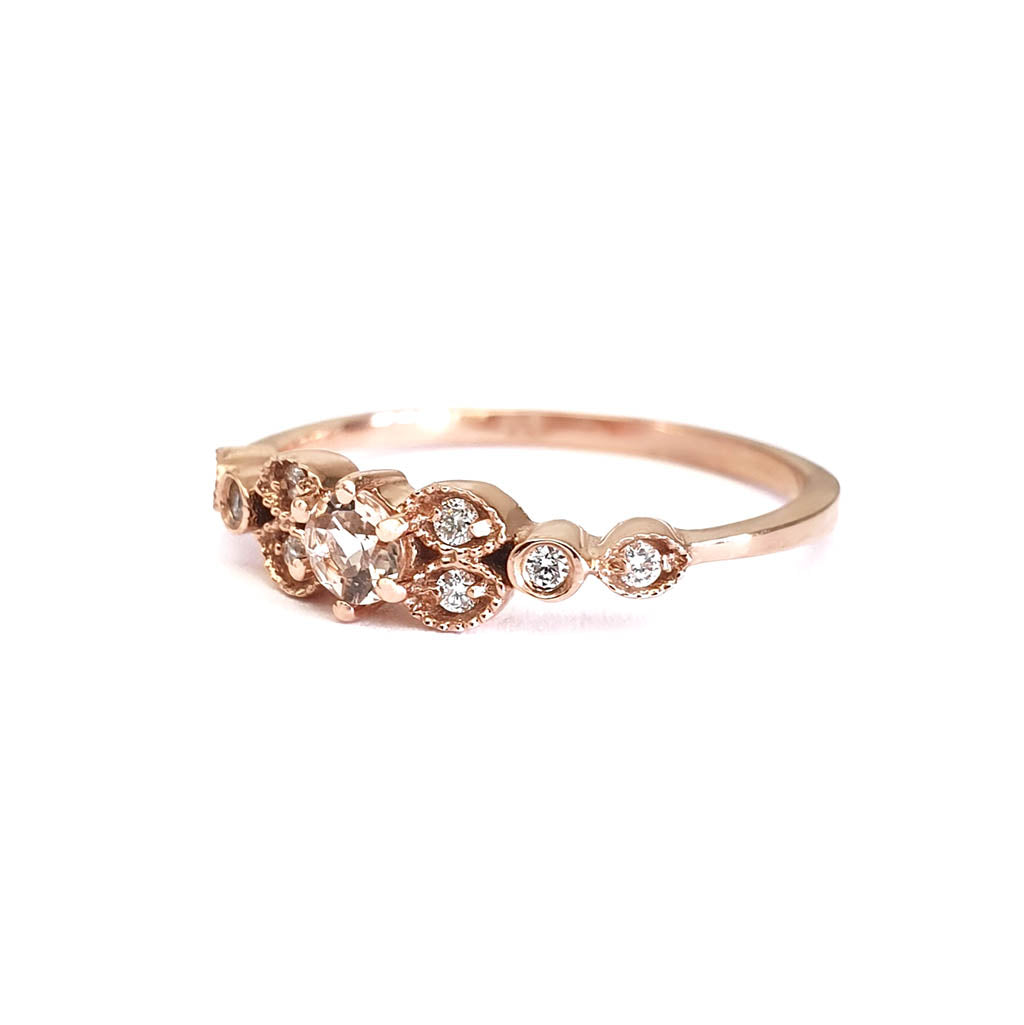 Vintage Inspired Morganite and Diamond Rose Gold Me-Ring