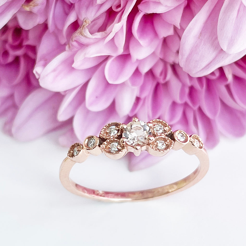 Vintage Inspired Morganite and Diamond Rose Gold Ring