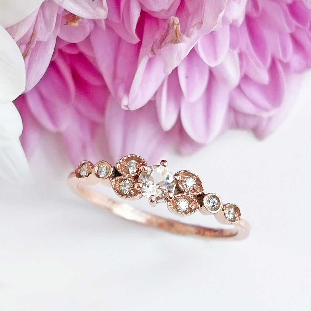 Vintage Inspired Morganite and Diamond Rose Gold Ring