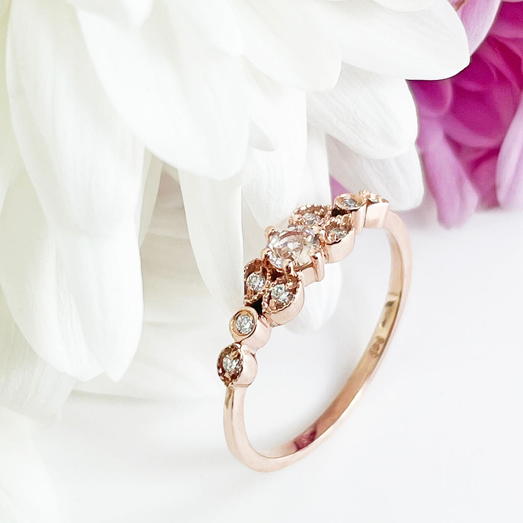 Vintage Inspired Morganite and Diamond Rose Gold Ring