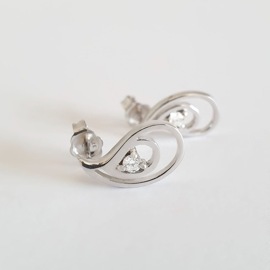 White Diamond Double Tear Drop Earrings
