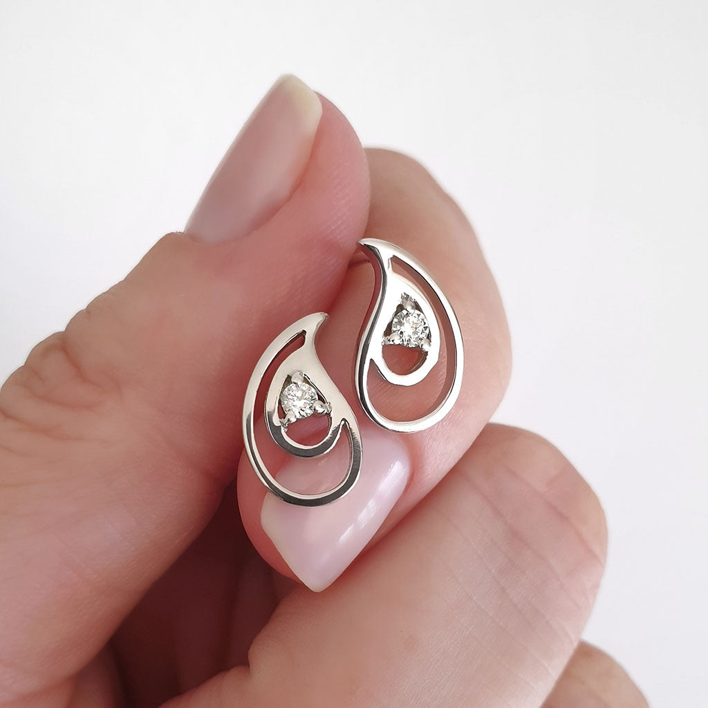 White Diamond Double Tear Drop Earrings