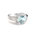 White Gold Aquamarine Ring with Diamond Halo and Band Accents