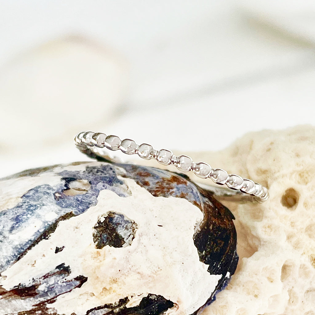 White Gold Beaded Stacking Ring