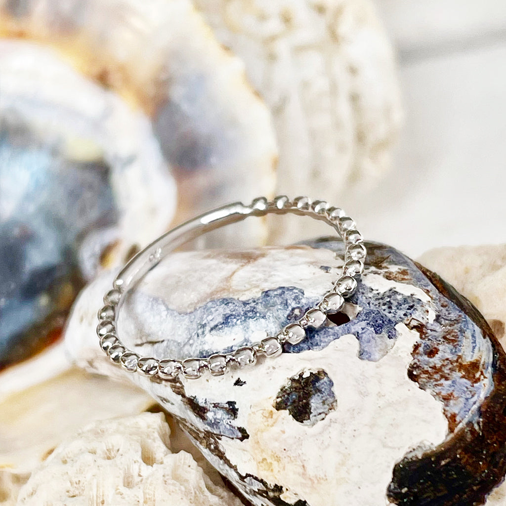 White Gold Beaded Stacking Ring Afrogem Jewellers