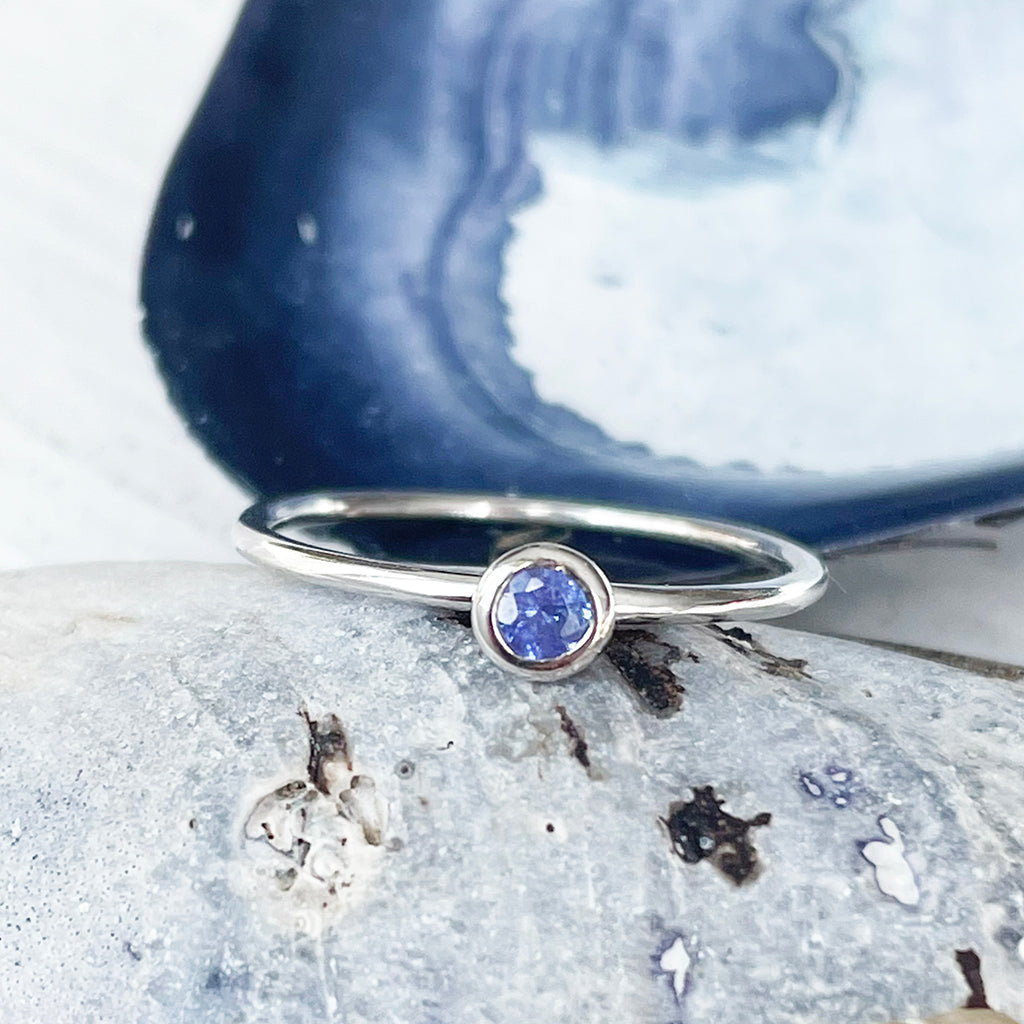 White Gold Bezel Set Tanzanite Stacking Ring