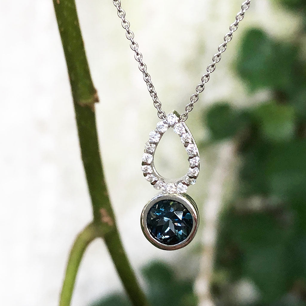 White Gold Diamond Pave Droplet and London Blue Topaz Pendant