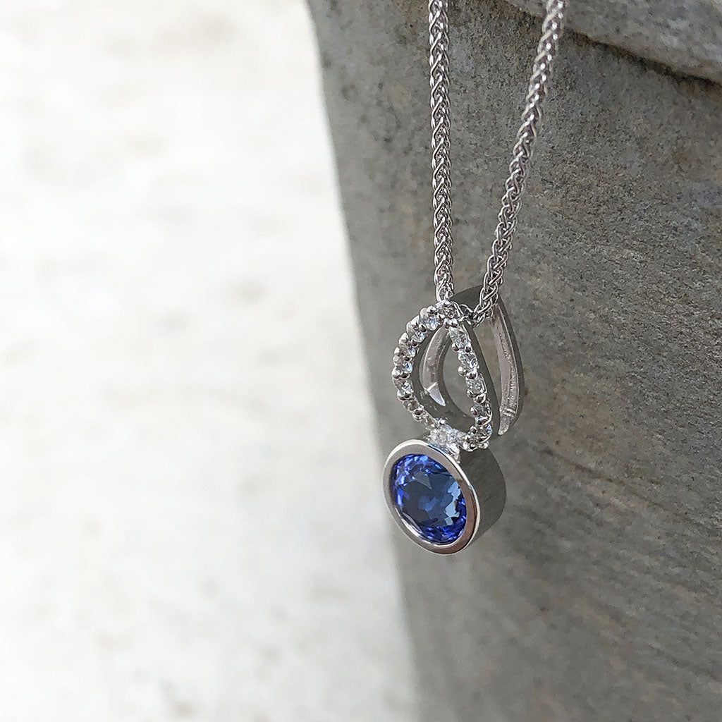 White Gold Diamond Pave droplet and Tanzanite Pendant