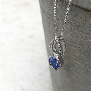 White Gold Diamond Pave droplet and Tanzanite Pendant
