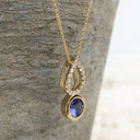 Yellow Gold Diamond Pave droplet and Tanzanite Pendant