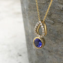 Yellow Gold Diamond Pave droplet and Tanzanite Pendant