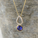 Yellow Gold Diamond Pave droplet and Tanzanite Pendant