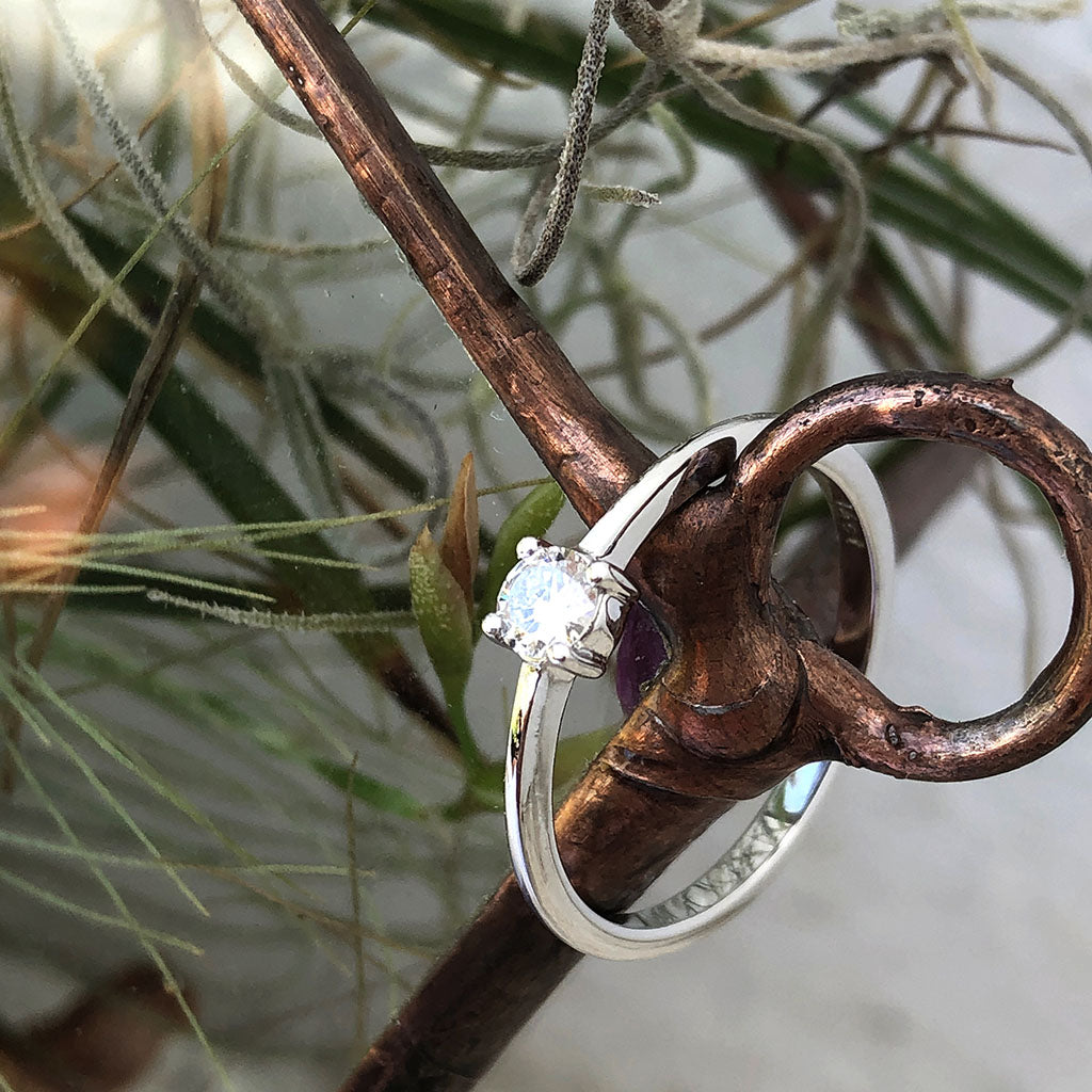 White Gold Four Claw Solitaire Diamond Ring With Closed Gallery