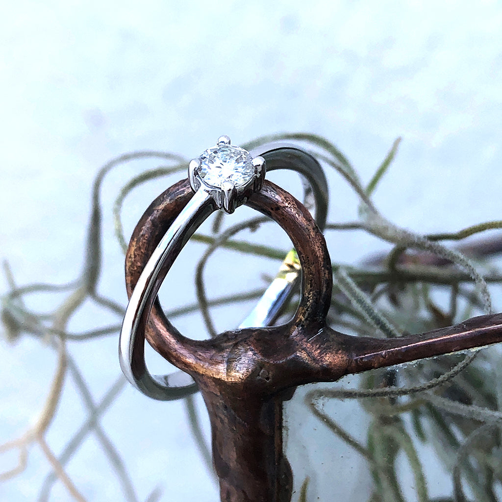 White Gold Four Claw Solitaire Diamond Ring With Closed Gallery