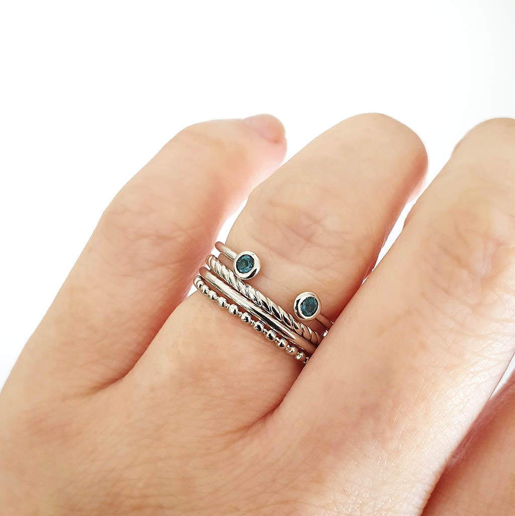 White Gold Open London Blue Topaz Stacking Ring