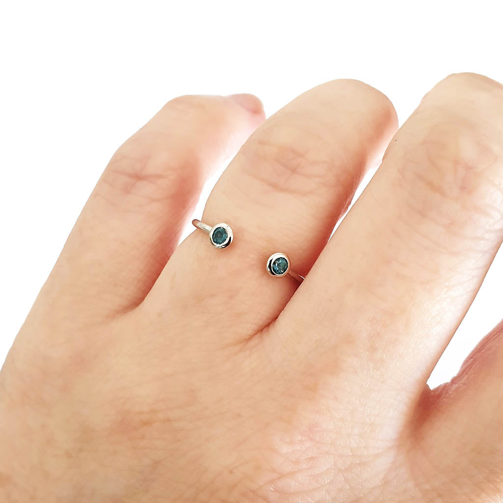 White Gold Open London Blue Topaz Stacking Ring