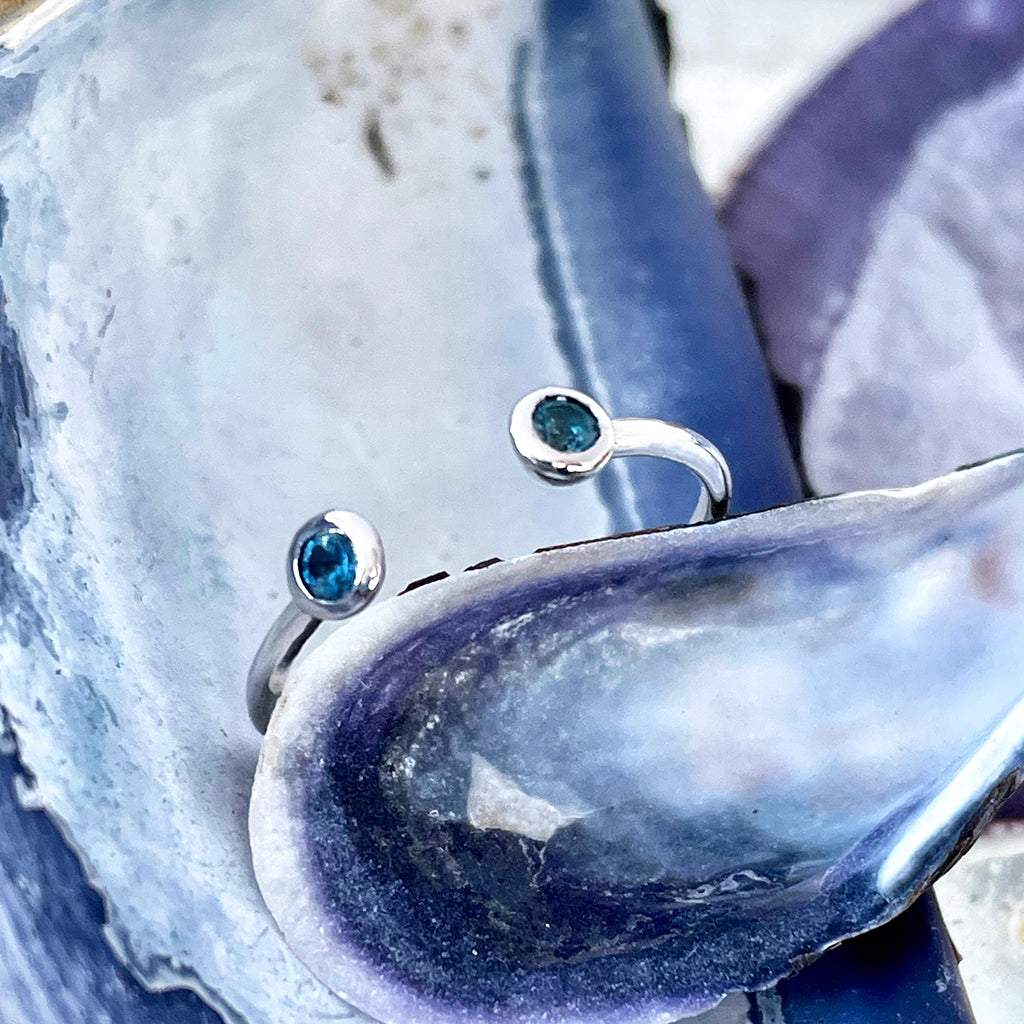 White Gold Open London Blue Topaz Stacking Ring