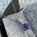 White Gold Oval Cut Amethyst and Diamond Highlight Pendant