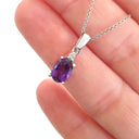 White Gold Oval Cut Amethyst and Diamond Highlight Pendant
