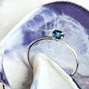 White Gold Raised Four Claw London Blue Topaz Stacking Ring