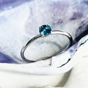 White Gold Raised Four Claw London Blue Topaz Stacking Ring