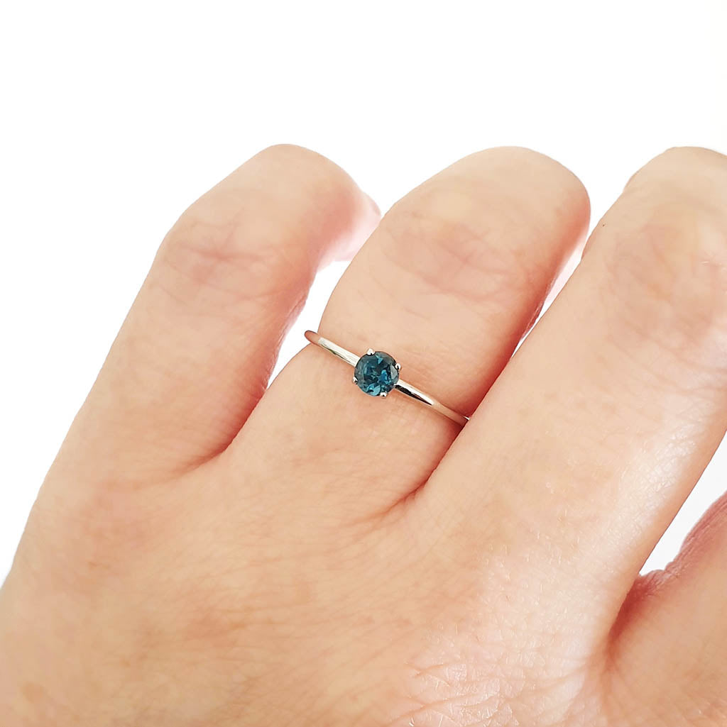 White Gold Raised Four Claw London Blue Topaz Stacking Ring