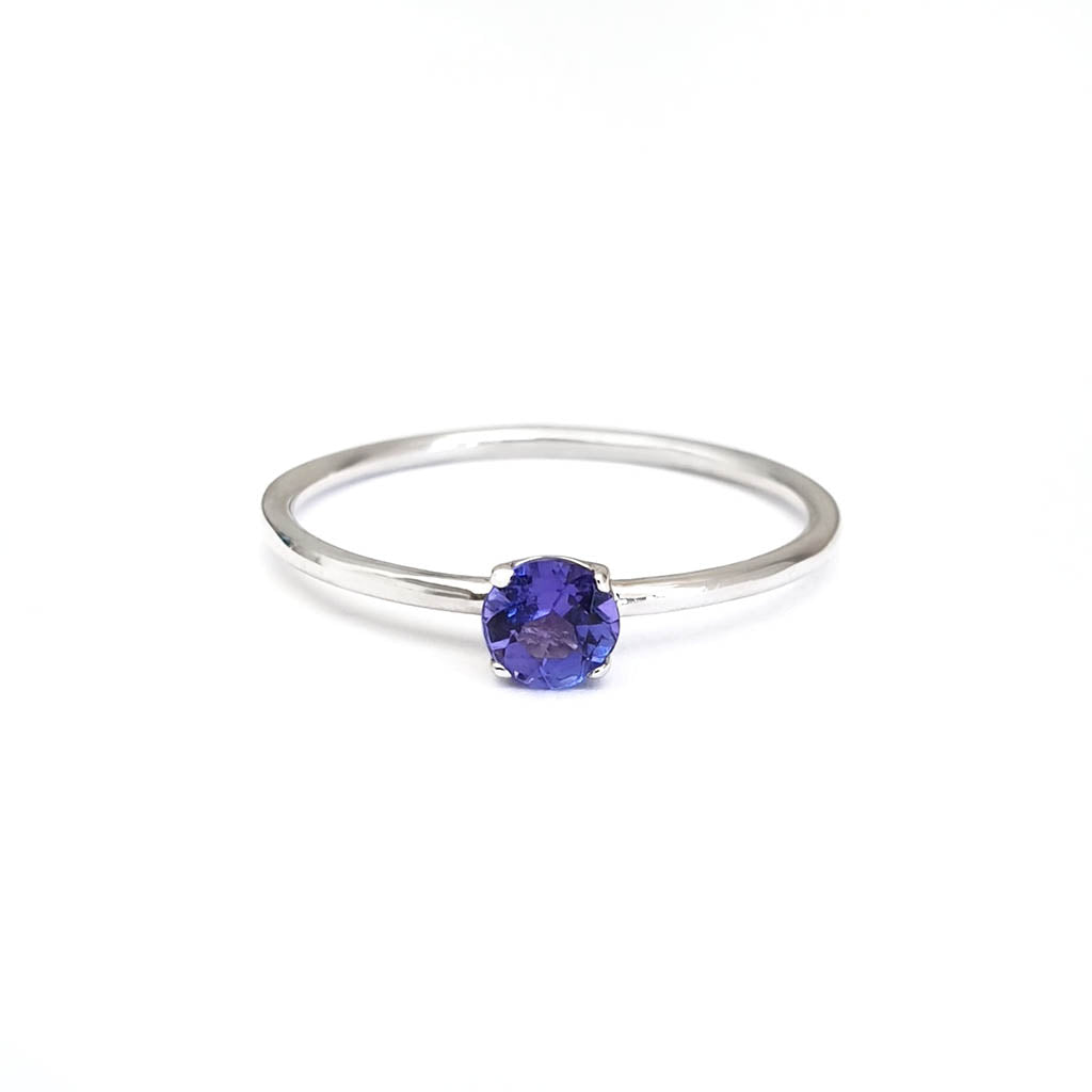 White Gold Raised Four Claw Tanzanite Stacking Ring