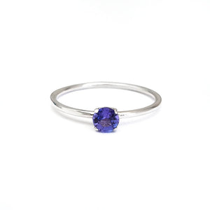 White Gold Raised Four Claw Tanzanite Stacking Ring