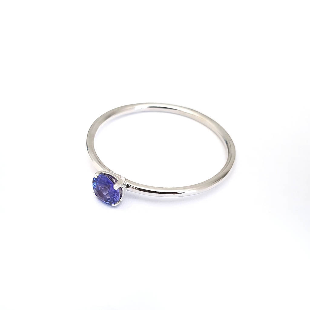 White Gold Raised Four Claw Tanzanite Stacking Ring