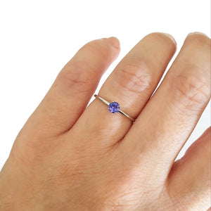 White Gold Raised Four Claw Tanzanite Stacking Ring