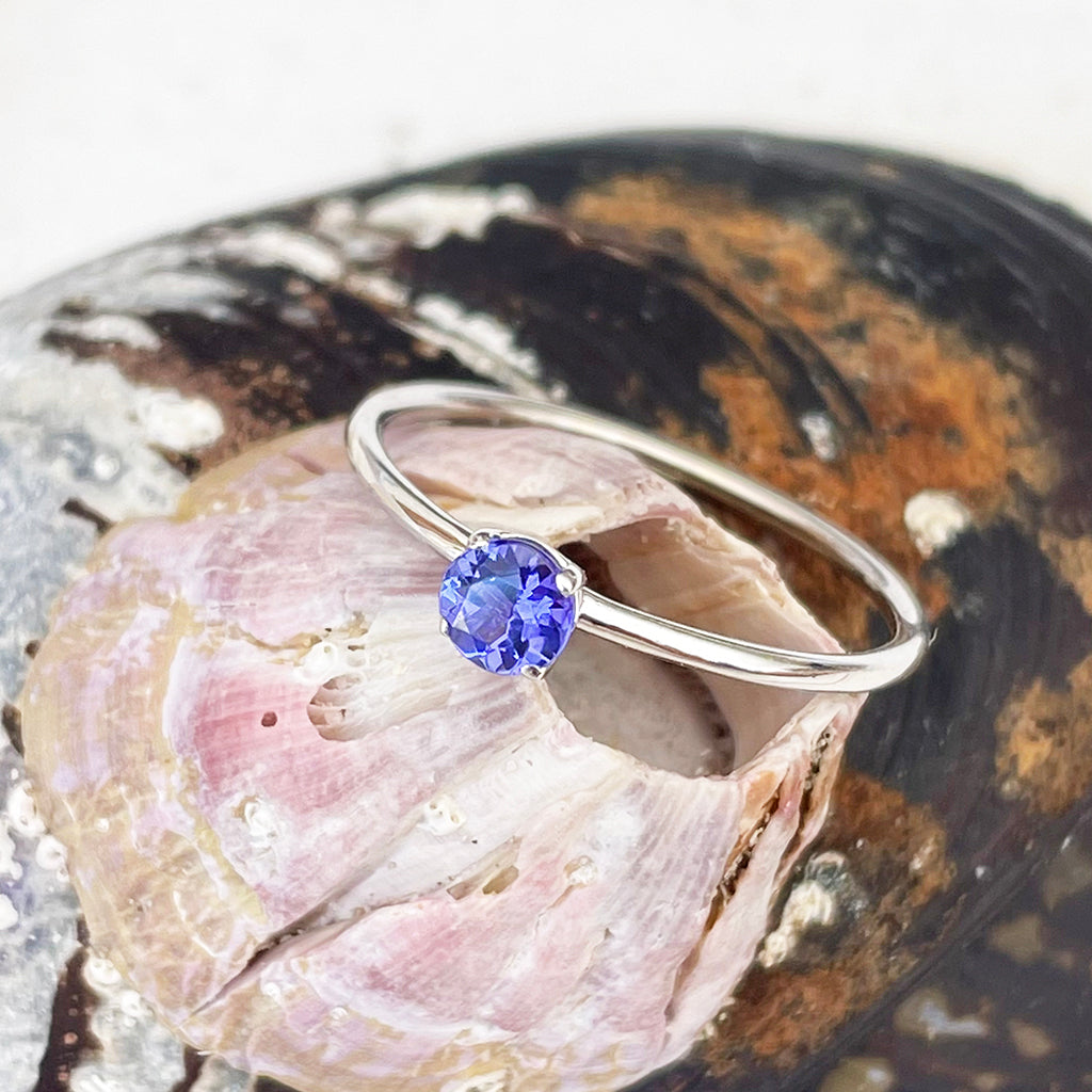 White Gold Raised Four Claw Tanzanite Stacking Ring