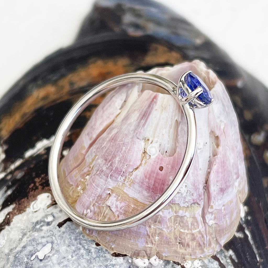 White Gold Raised Four Claw Tanzanite Stacking Ring