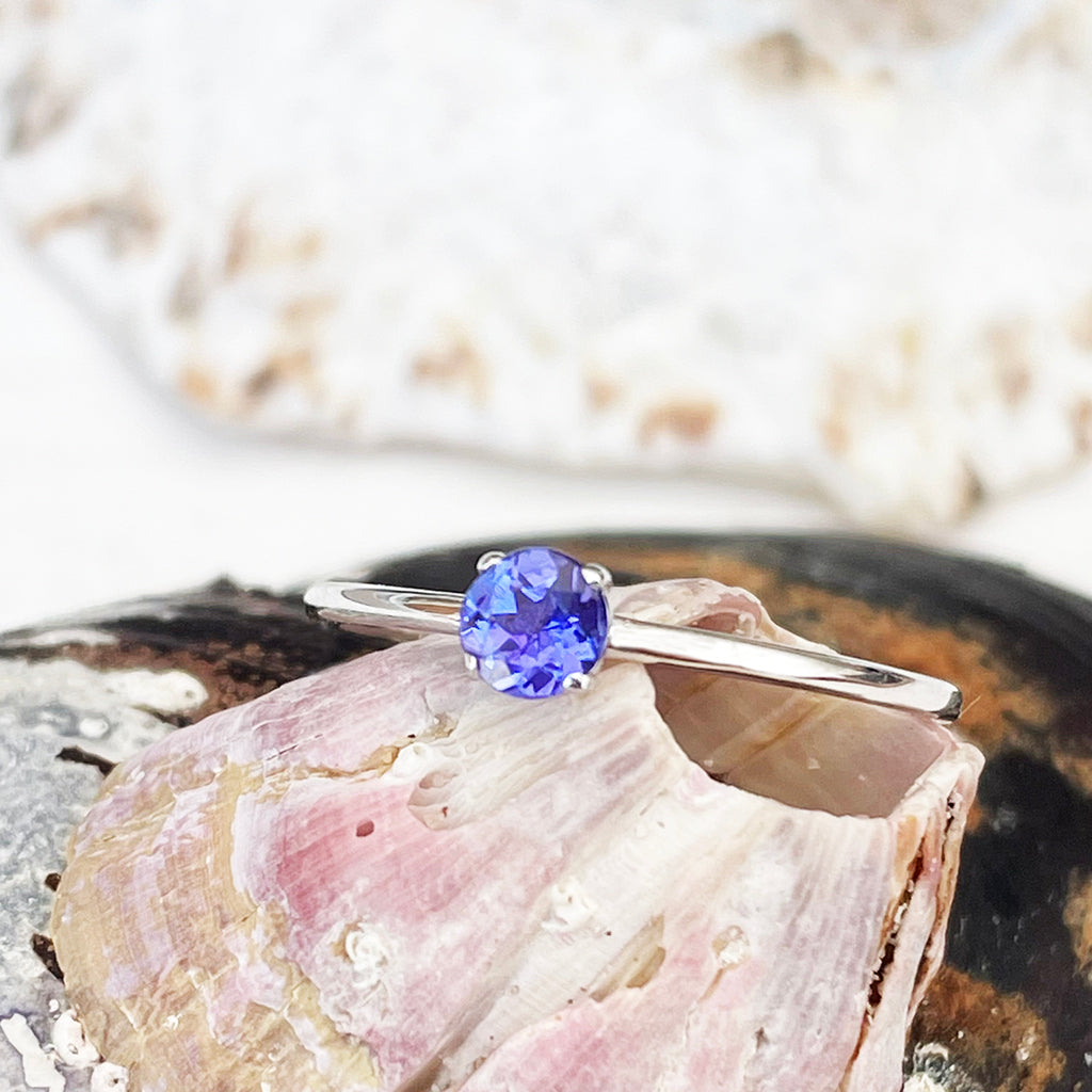 White Gold Raised Four Claw Tanzanite Stacking Ring