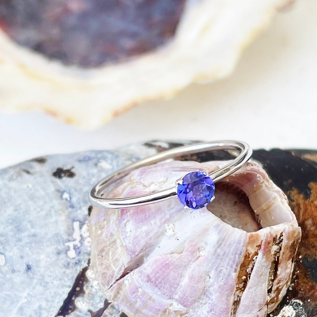 White Gold Raised Four Claw Tanzanite Stacking Ring