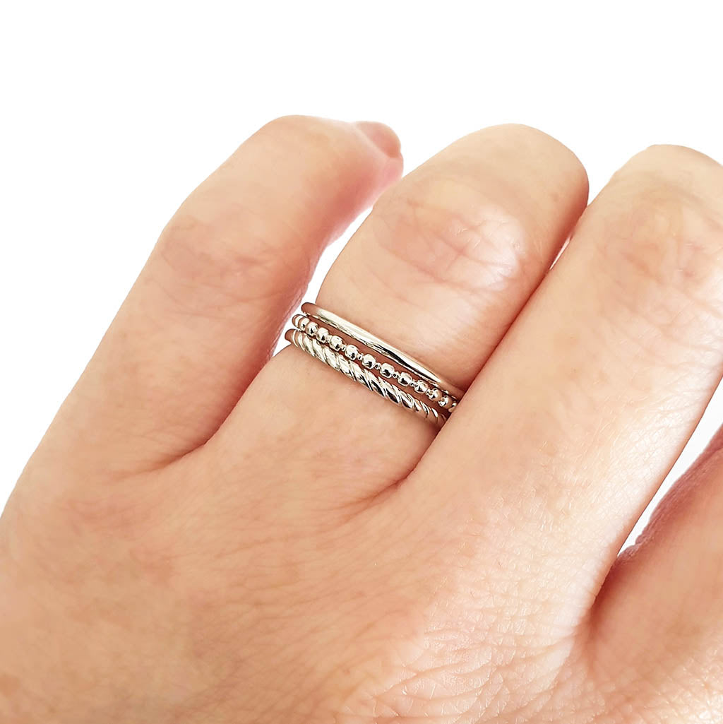 White Gold Beaded Stacking Ring