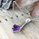 White Gold Trilliant Cut Amethyst with Diamond Accent Pendant