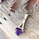 White Gold Trilliant Cut Amethyst with Diamond Accent Pendant